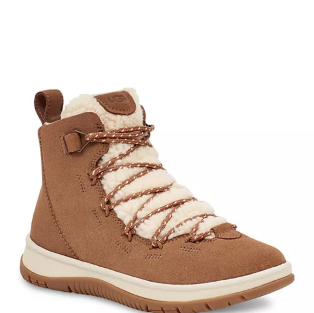 UGG Tan Ankle Boots with White Fleece
